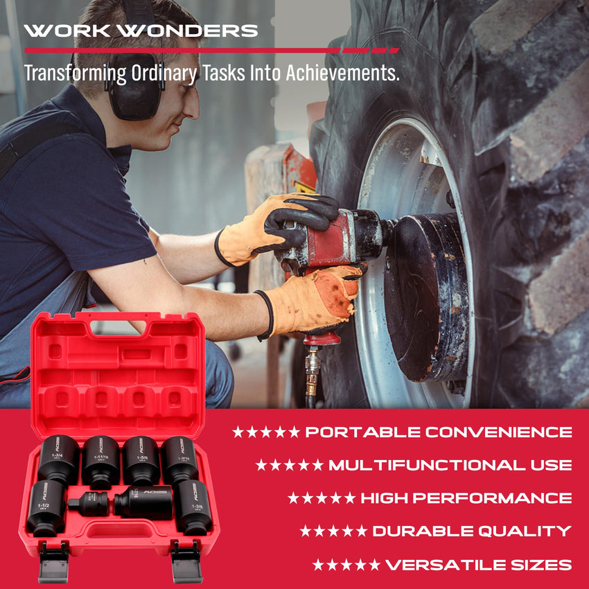 29-Piece 1/2" Drive Impact Socket Set, SAE (3/8 to 1 inch) and Metric (10-24mm) Sizes with Extension Bars Standard Deep Socket Set CR-V Material High Durability Impact Wrench
