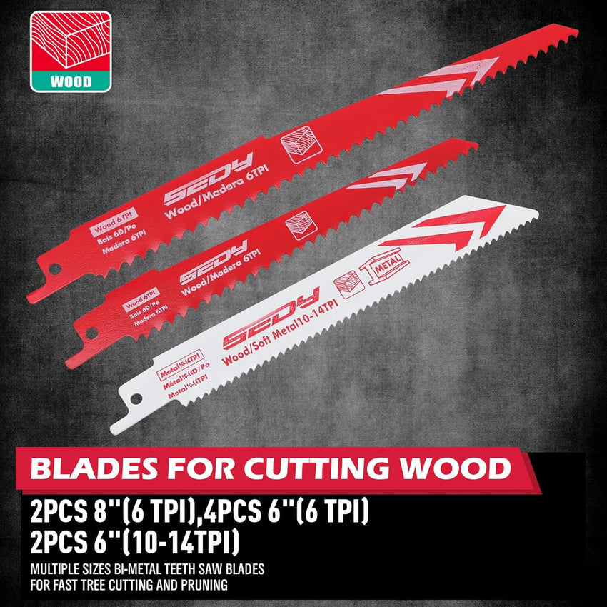 10-Piece Ultimate Reciprocating Saw Blade Set, Premium 6 & 8 Inch Wood & Metal Cutting Pruner Saw Blades with Storage Box