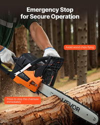 VEVOR 20inch 62CC Gas Powered Chainsaw, 3.8 HP 2 Stroke Engine Gas Power Chainsaws with Non-Slip Handle, Gas Chainsaws with Dual Fuel Tanks, For Wood Cutting, Tree Trimming, and Land Clearing