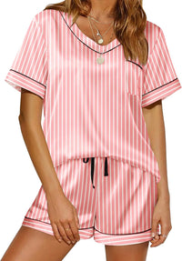 Ekouaer Silk Pajama for Women Short Sleeve Satin Pj Set Two Piece Soft Sleepwear Loungewear S-XXL