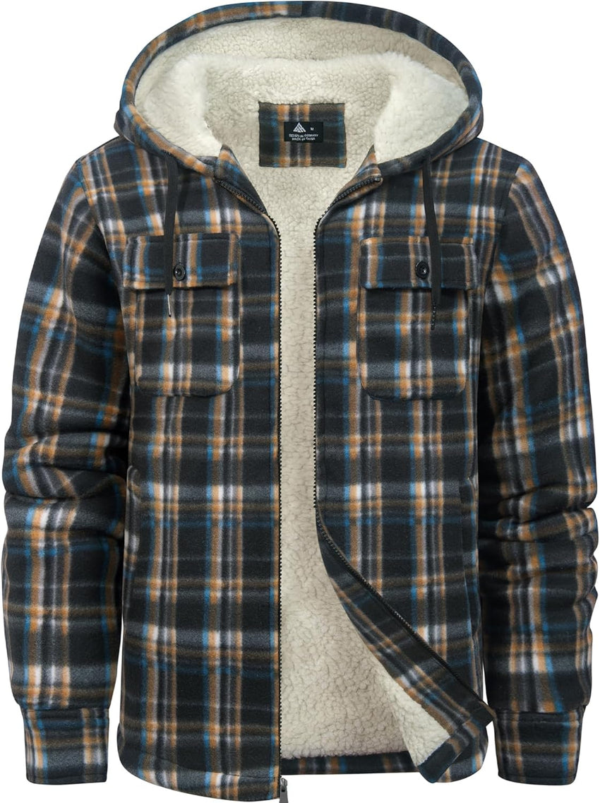 GEEK LIGHTING Men's Flannel Shirts Jacket Sherpa Lined Fleece Plaid Hoodie Long Sleeve Winter Warm Coat