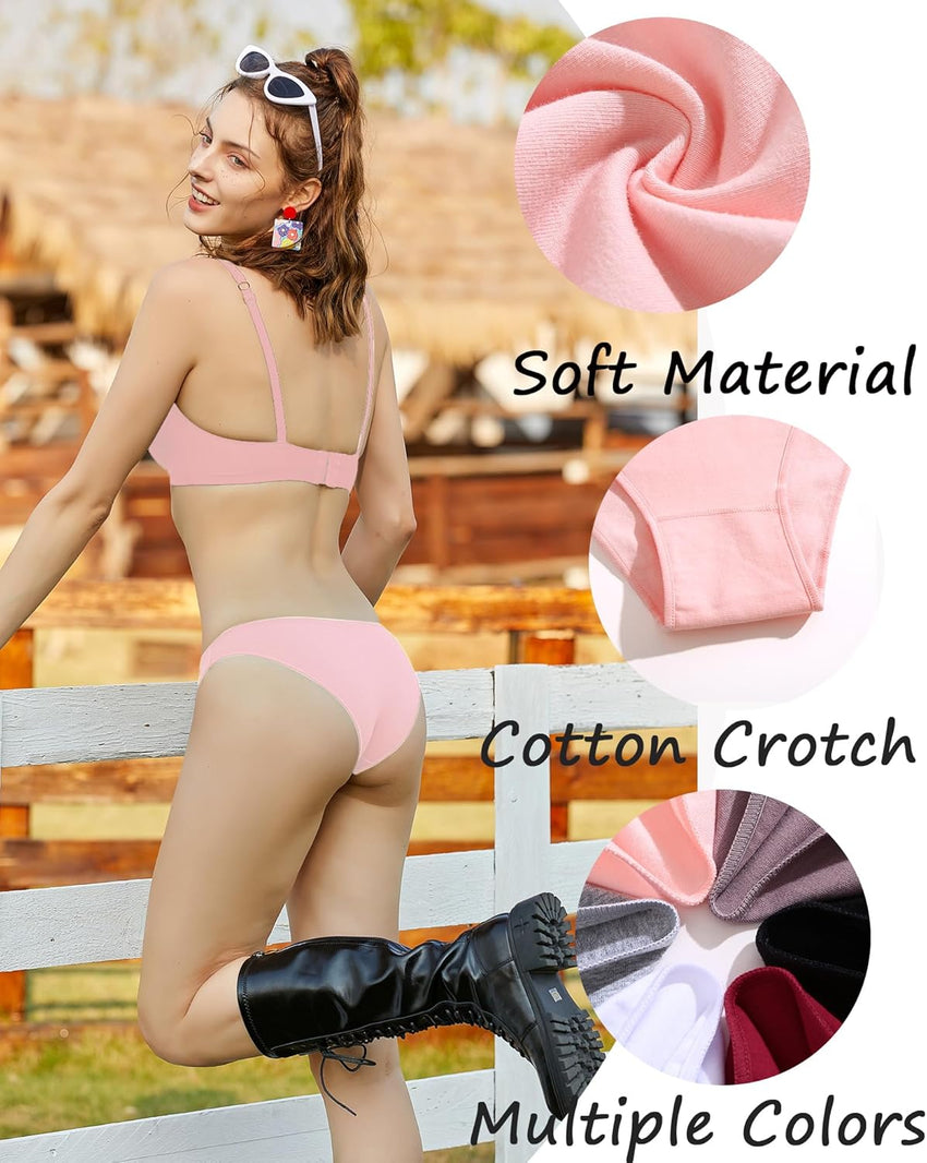 6 Pack Cotton Underwear for Women Cute Low Rise Bikini Panties High Cut Breathable Sexy Hipster Womens Cheeky S-XL
