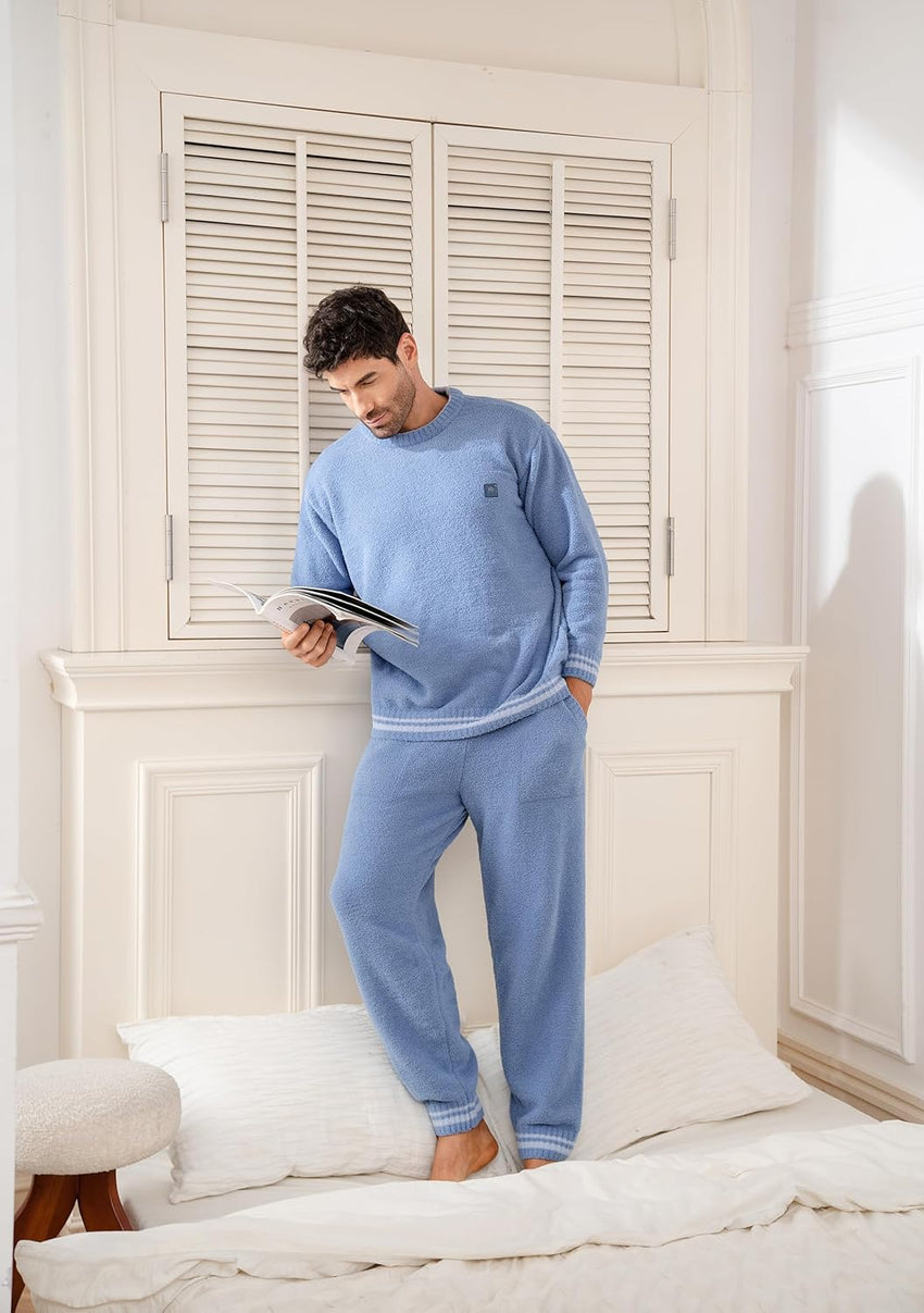 DAVID ARCHY Mens Pajamas Set Ultra-Soft Fleece Pajamas Warm Sleepwear Long Sleeve Lounge Set with Pockets