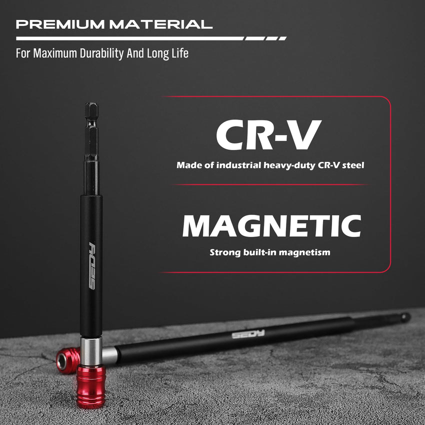 5-Piece 2", 4", 6", 12", 17" Extra Long Magnetic Screwdriver Bit Holders, 1/4 Inch Hex Shank Quick Release Extension Adapter, Durable CR-V Steel, Universal Fit for Impact Driver Bits