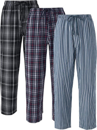 DAVID ARCHY Mens Pajama Pants Soft Cotton Plaid Sleepwear, Comfy Lounge Woven Pajamas Bottoms PJ Pant for Men, 3 pack