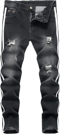 Boy's Skinny Fit Ripped Destroyed Distressed Stretch Slim Jeans Pants