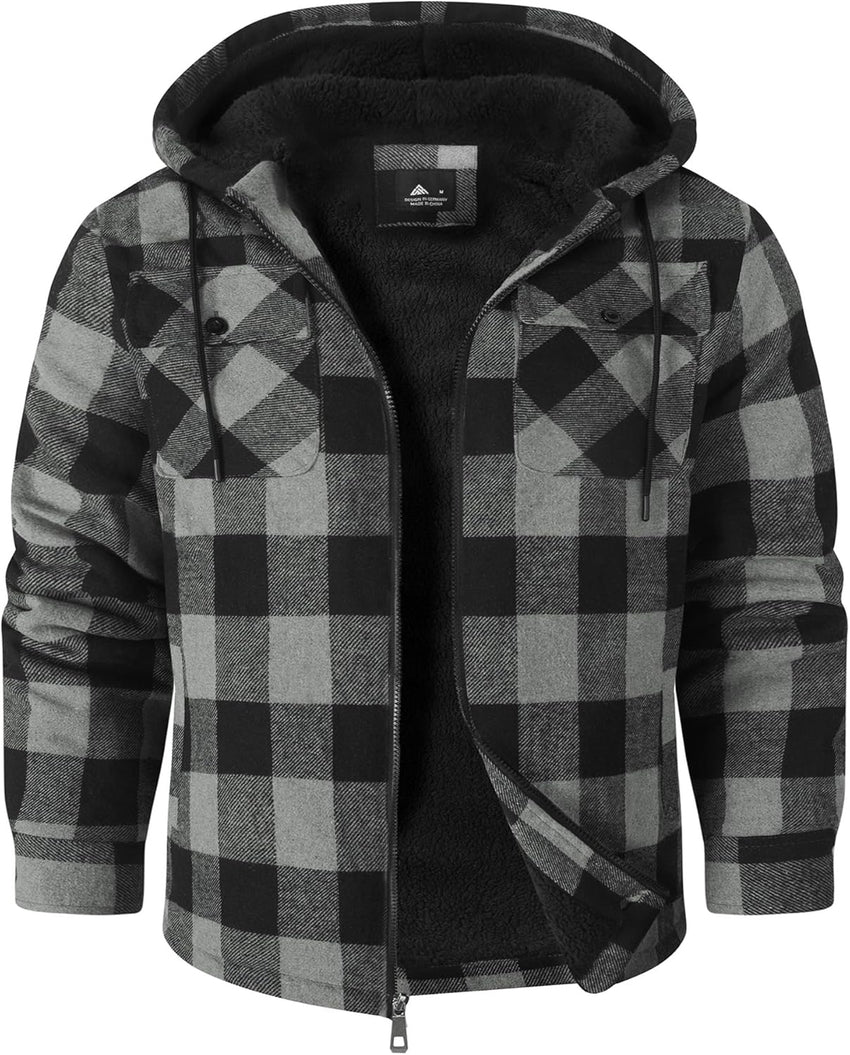 GEEK LIGHTING Men's Flannel Shirts Jacket Sherpa Lined Fleece Plaid Hoodie Long Sleeve Winter Warm Coat