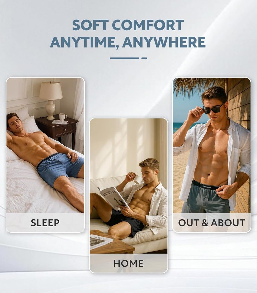DAVID ARCHY Ultra Soft Modal Boxers for Men, Silky Stretchy Boxer Shorts, Breathable Loose Men's Underwear for Sleep 4 Pack