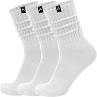 Scrunch Slouch Crew Socks Retro Ribbed Cotton Cushioned 3 Pack Boot Sneaker Gym Cozy Calf Socks For Men & Women