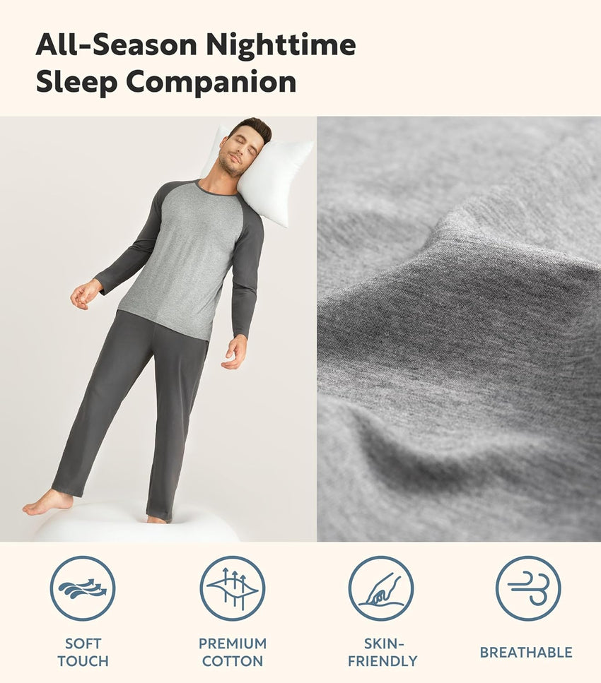 DAVID ARCHY Mens Pajamas Set - Soft Pj Sets for Men Long Sleeve Pajamas Men Cotton Mens Pjs Sets Loungewear with Pockets