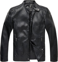 7DAY'S Men's Stand Collar Leather Jacket Motorcycle Lightweight Faux Leather Outwear