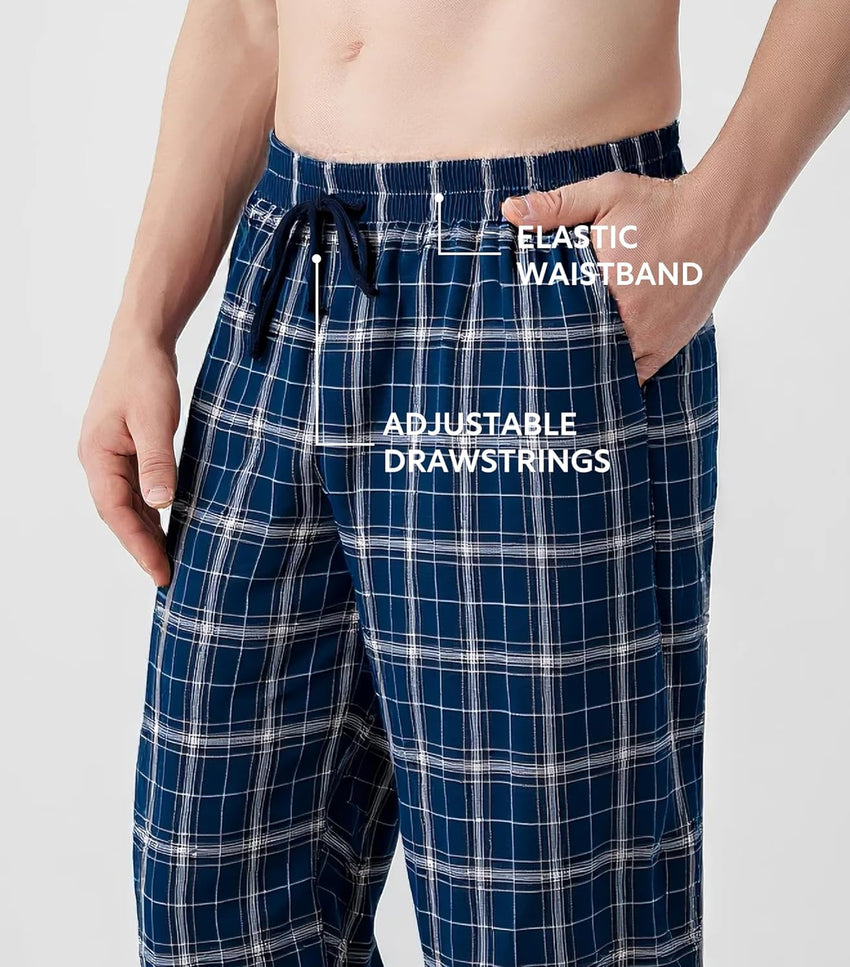 DAVID ARCHY Men's Flannel Pajama Pants, Soft & Cozy Cotton Pajama Pants, Lightweight Plaid Pants for Men with Pockets 2-Pack