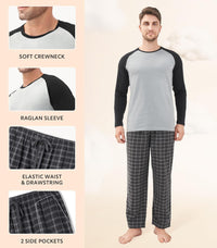 DAVID ARCHY Mens Pajamas Set - Soft Pj Sets for Men Long Sleeve Pajamas Men Cotton Mens Pjs Sets Loungewear with Pockets