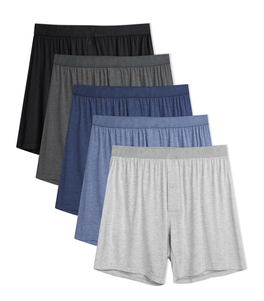 DAVID ARCHY Mens Boxers Soft Rayon Made from Bamboo Boxers for Men Pack Loose Underwear Cooling Mens Boxer Shorts