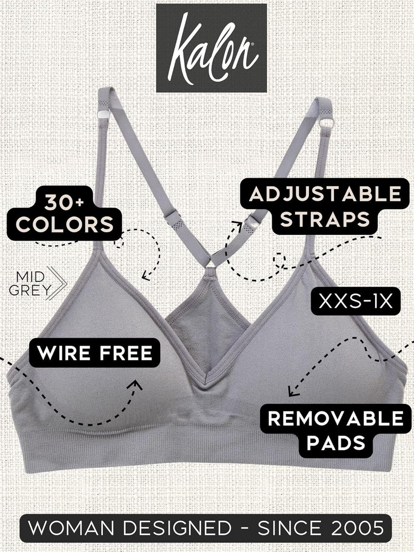 Kalon Women’s 4 Pack Racerback Sports Bralette Seamless Wireless Comfort Bra