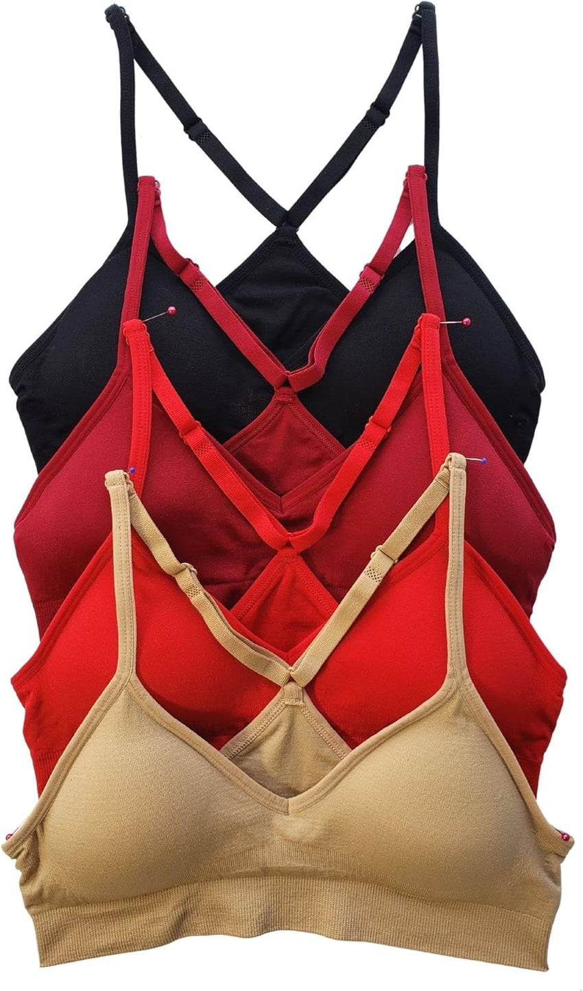 Kalon Women’s 4 Pack Racerback Sports Bralette Seamless Wireless Comfort Bra