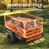 VEVOR ATV UTV Trailer Tow Behind Dump Cart, 1500lbs 15 Cubic Feet, Heavy Duty Yard Garden Trailer Pull Behind Dump Trailer for Lawn Mower Tractor