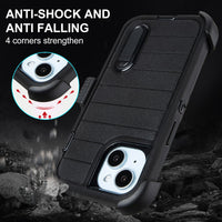 for Rugged iPhone 15 Case with Belt Clip Holster, Military Grade Heavy Duty Shockproof Cover for iPhone15 Case Protective with Stand 6.1 Inch (Black+Blue)