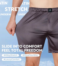 DAVID ARCHY Stretch Satin Boxers for Men, Silk Feeling Boxer Shorts, Breathable Loose Men's Underwear for Sleep 3 Pack