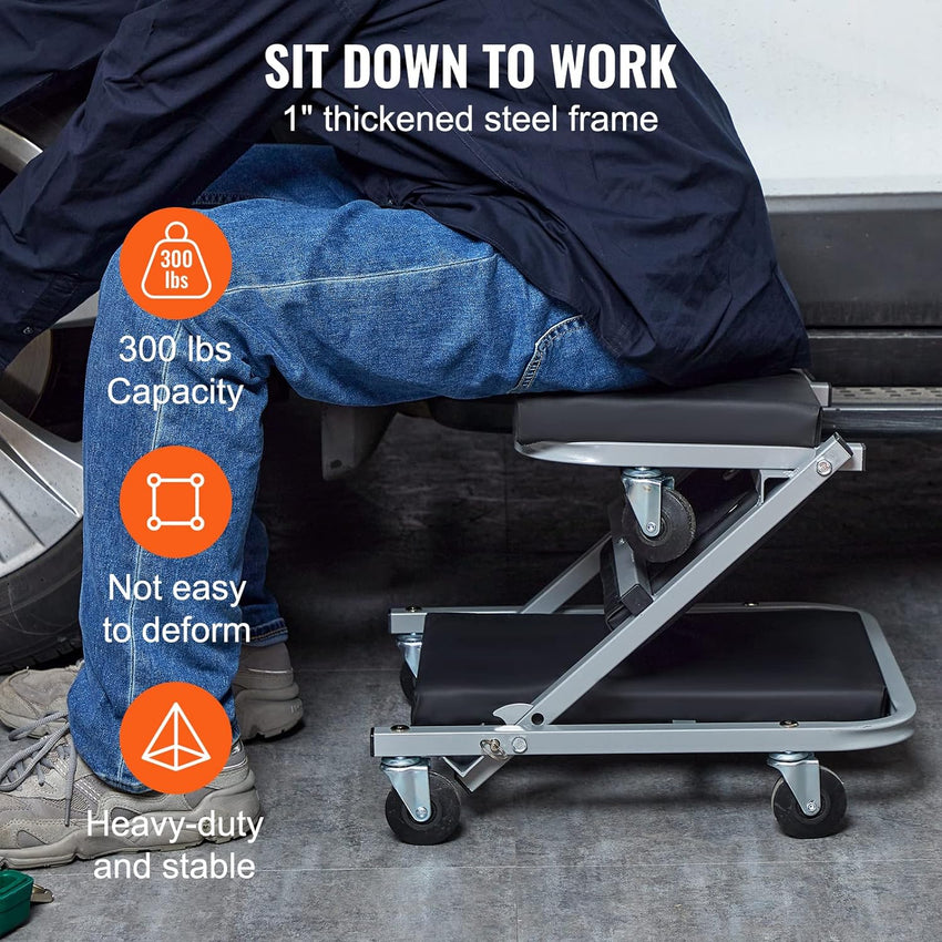 VEVOR Mechanic Creeper, Garage Gift, 36" Z Creeper Seat, 2 in 1 Mechanic Gifts, 300 lbs Capacity, Low Profile Creeper with 6 pcs Wheels in Garage/Shop for Fathers Day Tool Gift