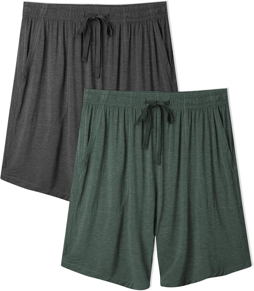 DAVID ARCHY Mens Pajama Shorts Bamboo Rayon Sleep Shorts Soft Comfy Breathable Lounge Pants with Pockets 2 Pack