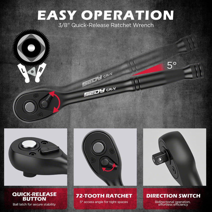 29-Piece 1/2" Drive Impact Socket Set, SAE (3/8 to 1 inch) and Metric (10-24mm) Sizes with Extension Bars Standard Deep Socket Set CR-V Material High Durability Impact Wrench