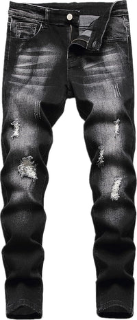 Boy's Skinny Fit Ripped Destroyed Distressed Stretch Slim Jeans Pants