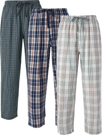 DAVID ARCHY Mens Pajama Pants Soft Cotton Plaid Sleepwear, Comfy Lounge Woven Pajamas Bottoms PJ Pant for Men, 3 pack