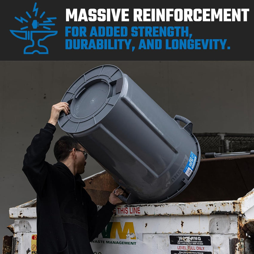 Magnum Gray 44 Gallon Trash Can, Construction Grade, Heavy Duty Plastic, Jobsite Ready for Handling and Holding Garbage CMTC-C000-44G04 (4 Pack)