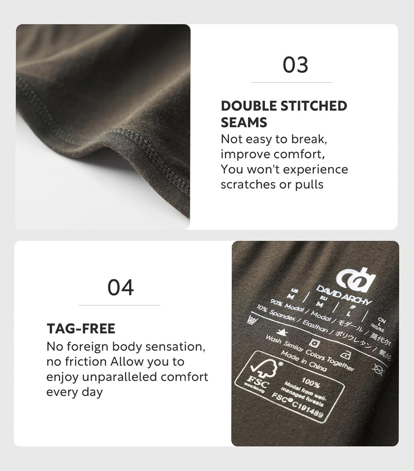 DAVID ARCHY Men's Briefs Modal No Fly Underwear Support Pouch Soft Comfort Briefs for Men 4 Pack