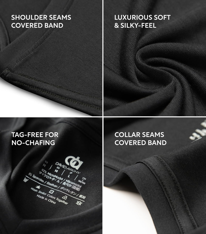 DAVID ARCHY Men's Undershirts Micro Modal Ultra Soft T-Shirts Stretch Moisture-Wicking Crewneck/V-Neck Tees for Men, 3-Pack