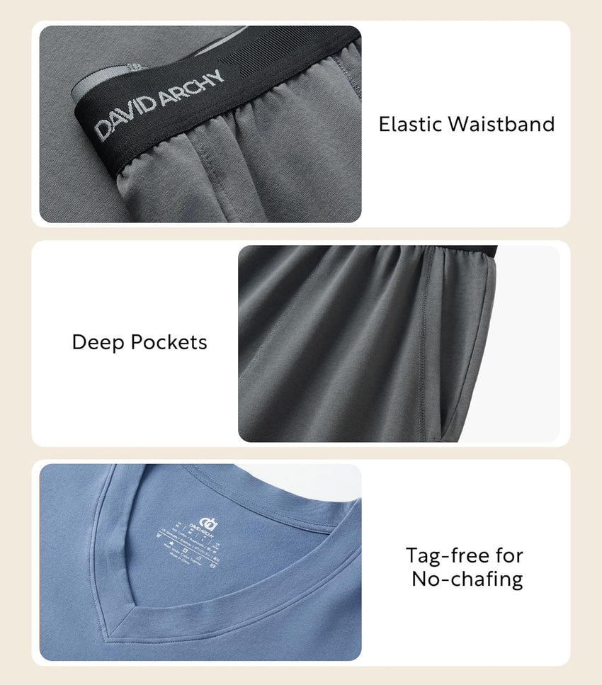 DAVID ARCHY Men's Pajamas Set Soft Cotton Long Sleeve Sleepwear Comfy Loungewear Pjs with Pockets