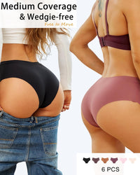 Sth Big High Waisted Seamless Underwear for Women No Show Panties Cheeky Scalloped Edge Bikini Breathable Briefs 6 Pack