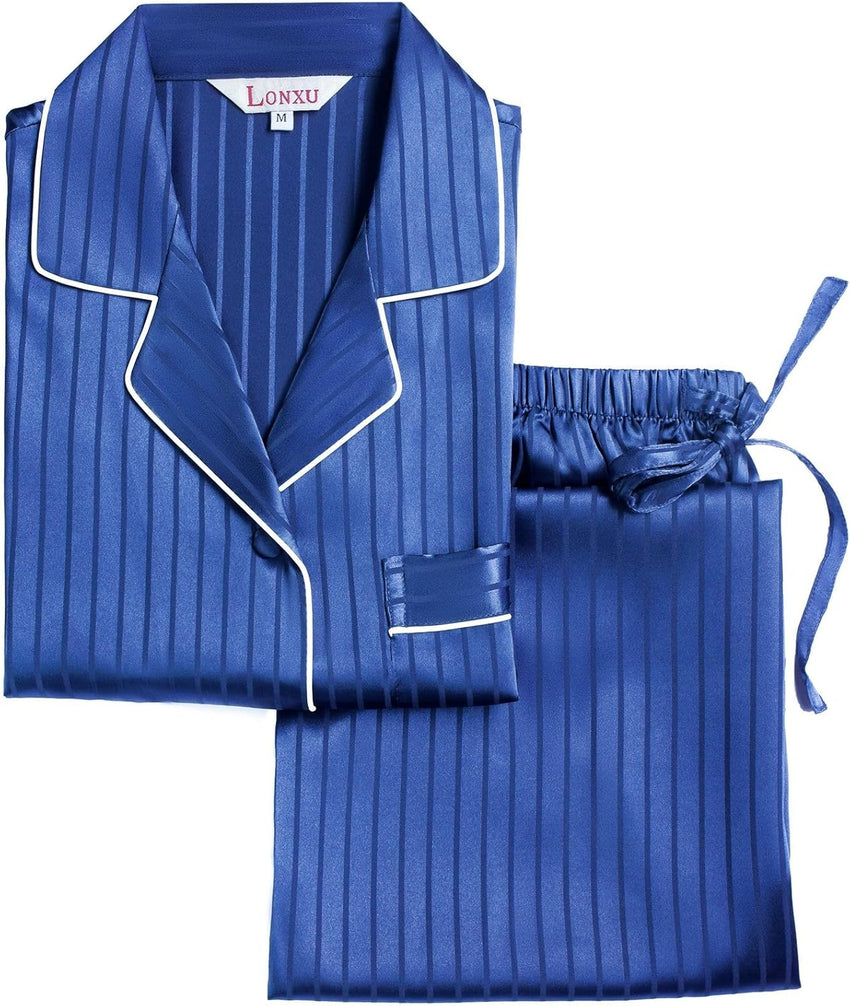 Lonxu Silk Satin Womens Pajama Sets Button Down Sleepwear Loungewear XS~3XL
