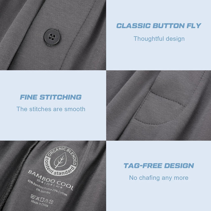 BAMBOO COOL Mens Pajama Pants Sleep Lounge Bottoms Soft Comfy Pj Pant Sleepwear with Pockets 2 Pack