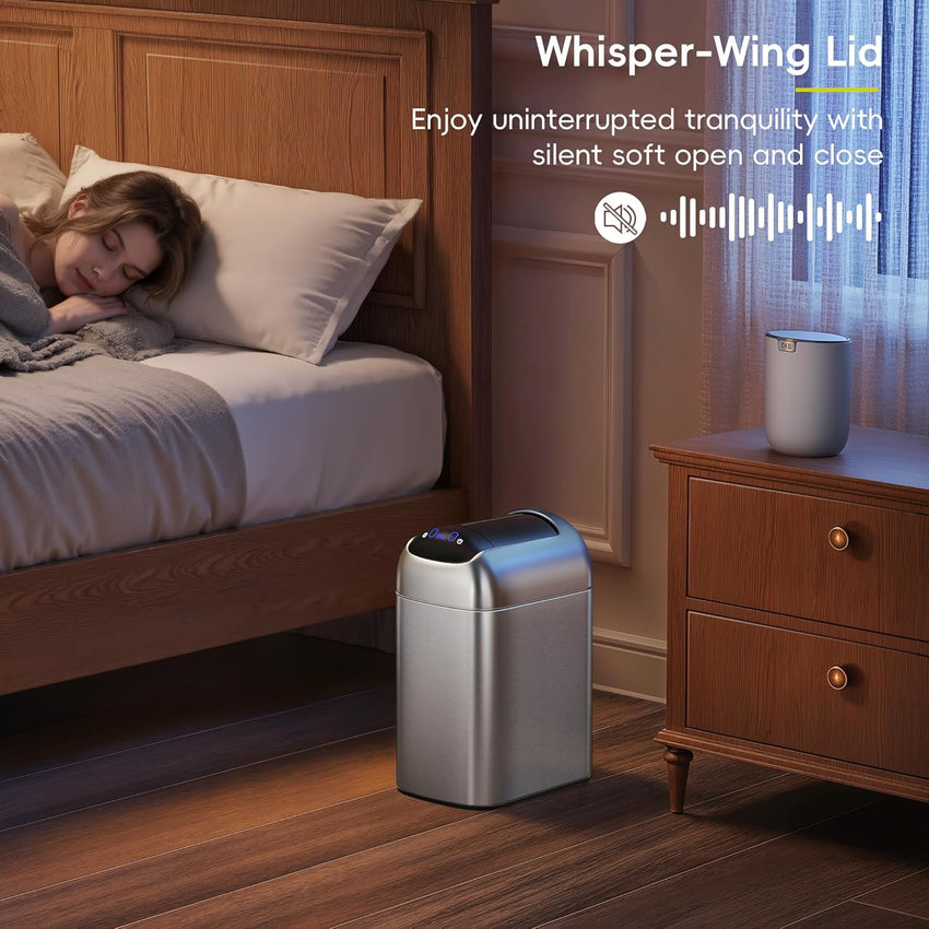 EKO Astro Slim Sensor Trash Can, 10L / 2.6 Gallon Touchless Garbage Bin with Soft-Close Butterfly Lid, Motion Sensor Stainless Steel Trash Can for Bathroom, Kitchen and Office, Waterproof