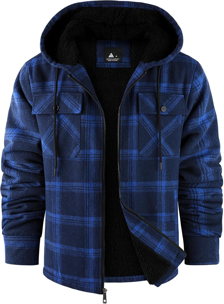 GEEK LIGHTING Men's Flannel Shirts Jacket Sherpa Lined Fleece Plaid Hoodie Long Sleeve Winter Warm Coat
