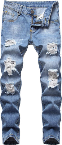 Boy's Skinny Fit Ripped Destroyed Distressed Stretch Slim Jeans Pants