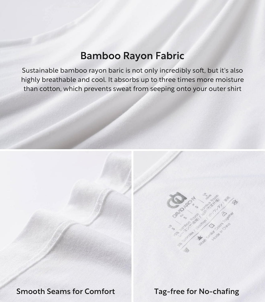DAVID ARCHY Men's Tank Top Bamboo Rayon Undershirts Tank Shirt Moisture-Wicking A-Shirt for Men, 3 or 5 Pack