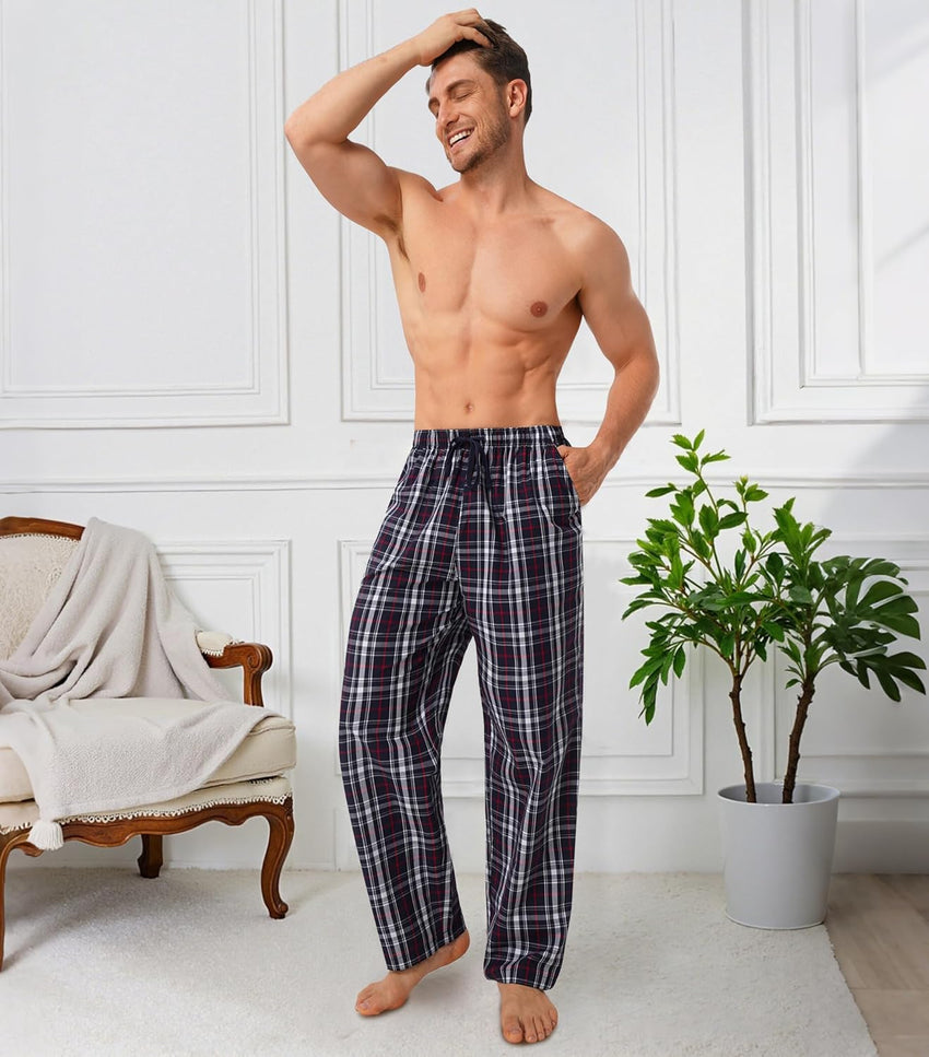 DAVID ARCHY Mens Pajama Pants Soft Cotton Plaid Sleepwear, Comfy Lounge Woven Pajamas Bottoms PJ Pant for Men, 3 pack