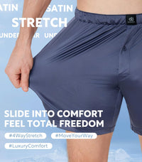 DAVID ARCHY Stretch Satin Boxers for Men, Silk Feeling Boxer Shorts, Breathable Loose Men's Underwear for Sleep 3 Pack