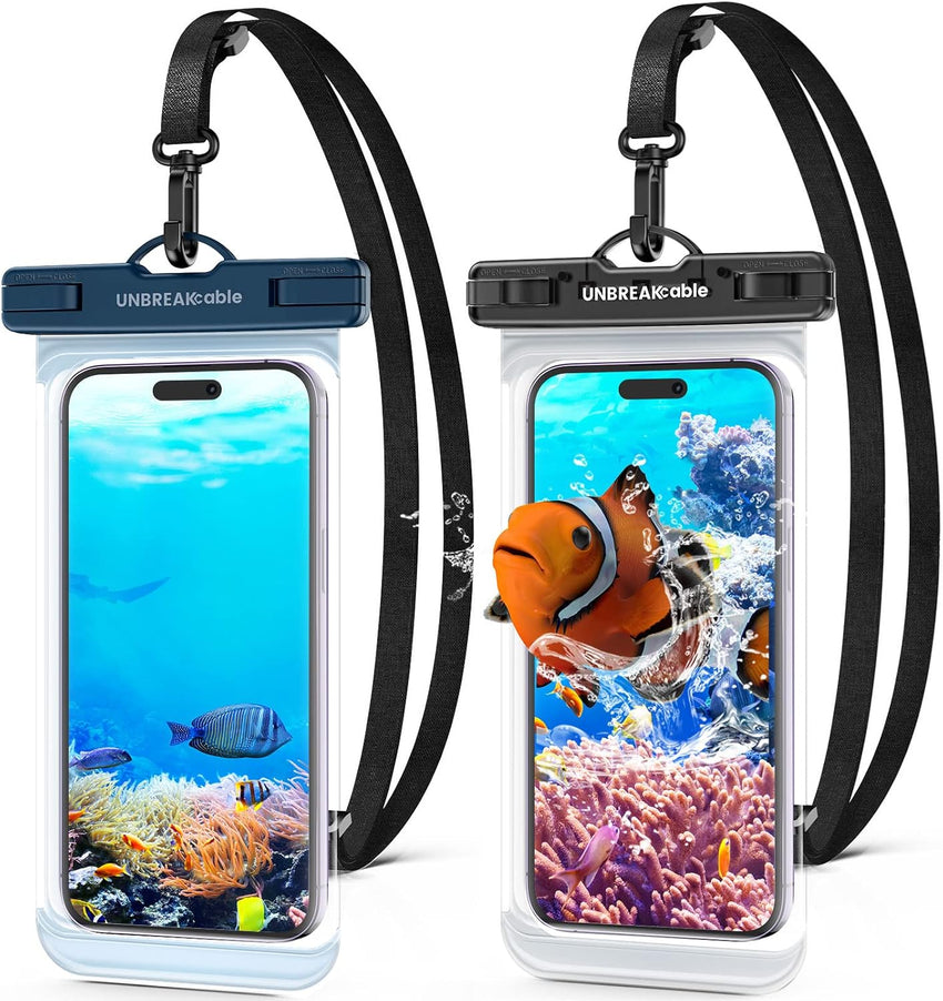 UNBREAKcable Waterproof Phone Pouch-2 Pack IPX8 Waterproof Phone Case for iPhone 16 15 14 13 12 11 Pro Max & Samsung S25 S24 S23-Dry Bag & Travel Essentials for Beach, Pool, Kayak & Cruise-7" Black
