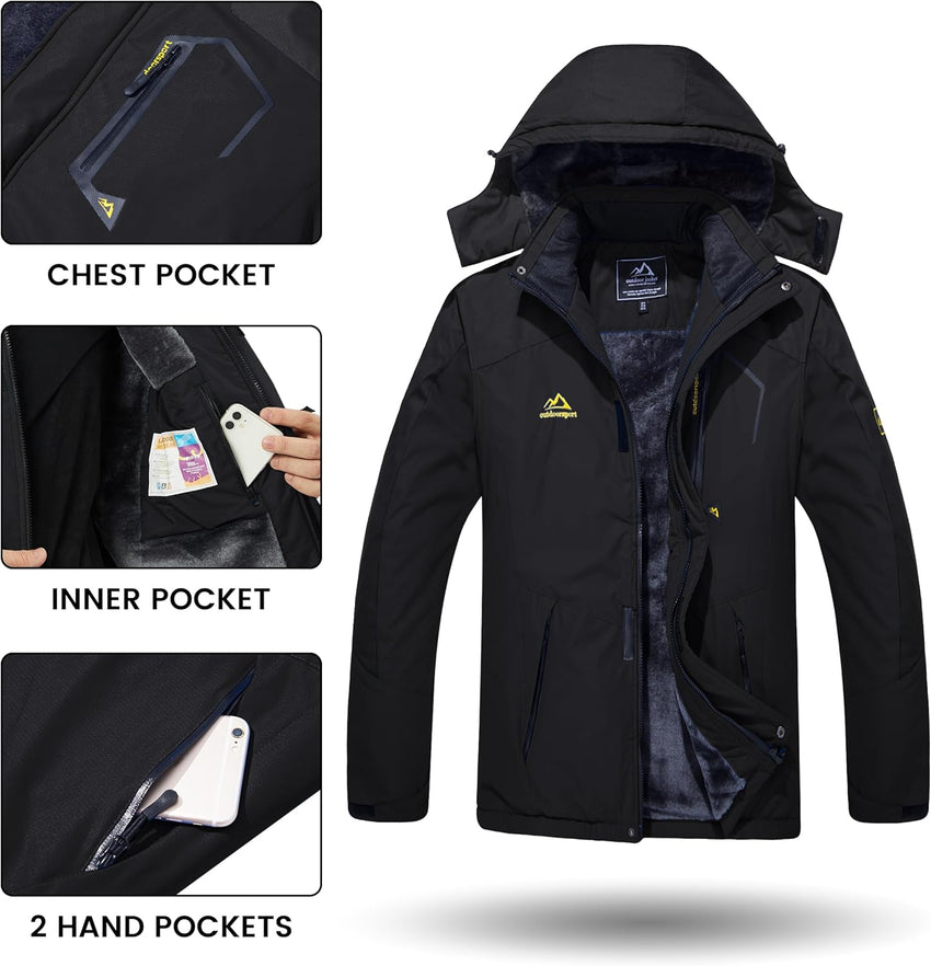7DAY'S Men's Winter Skiing Jackets Water Resistant Fleece Coats Insulated Thermal Snowboard Jacket Parka Raincoat with Hood