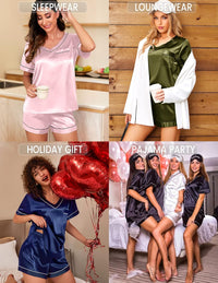 Ekouaer Silk Pajama for Women Short Sleeve Satin Pj Set Two Piece Soft Sleepwear Loungewear S-XXL