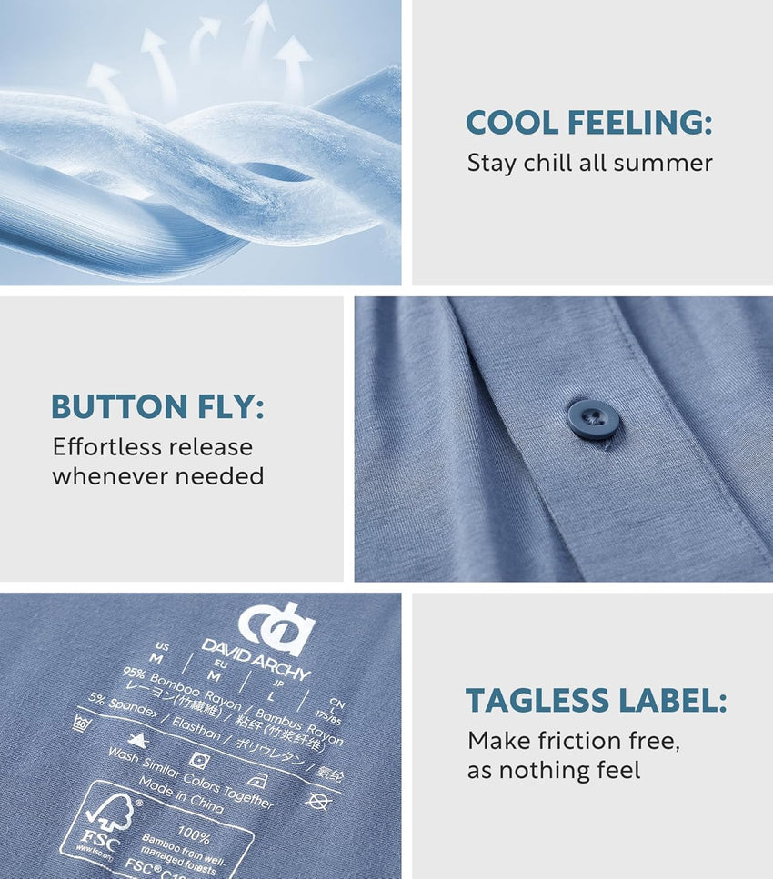 DAVID ARCHY Mens Boxer Shorts Breathable Soft Rayon Made from Bamboo Boxers for Men Loose Fit Mens Underwear 3 or 5 Pack