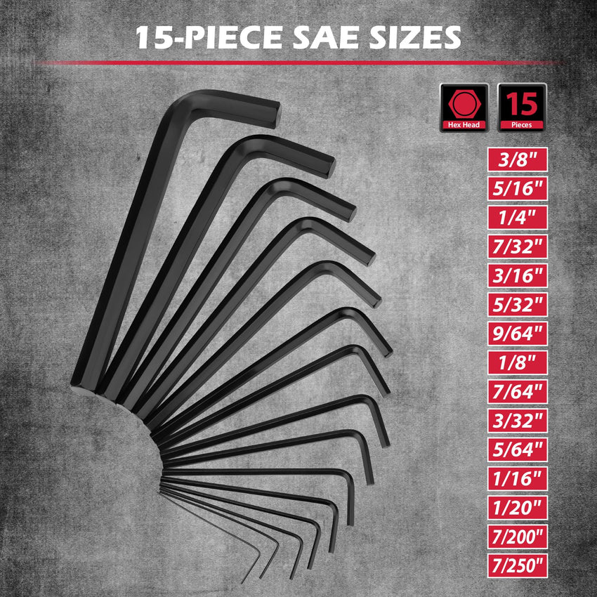 SEDY 32-Piece Hex Key Wrench Set, Metric and SAE Allen Wrenches (0.028-3/8 inch, 0.7-10 mm) L Shape Allen Keys, Chrome Vanadium Steelwith 2x Extension Handle