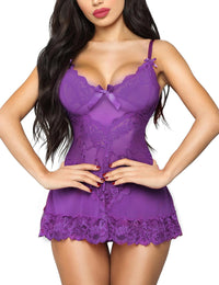 RSLOVE Babydoll Lingerie for Women Lace Chemise Sexy Nightgown Sleepwear Dress