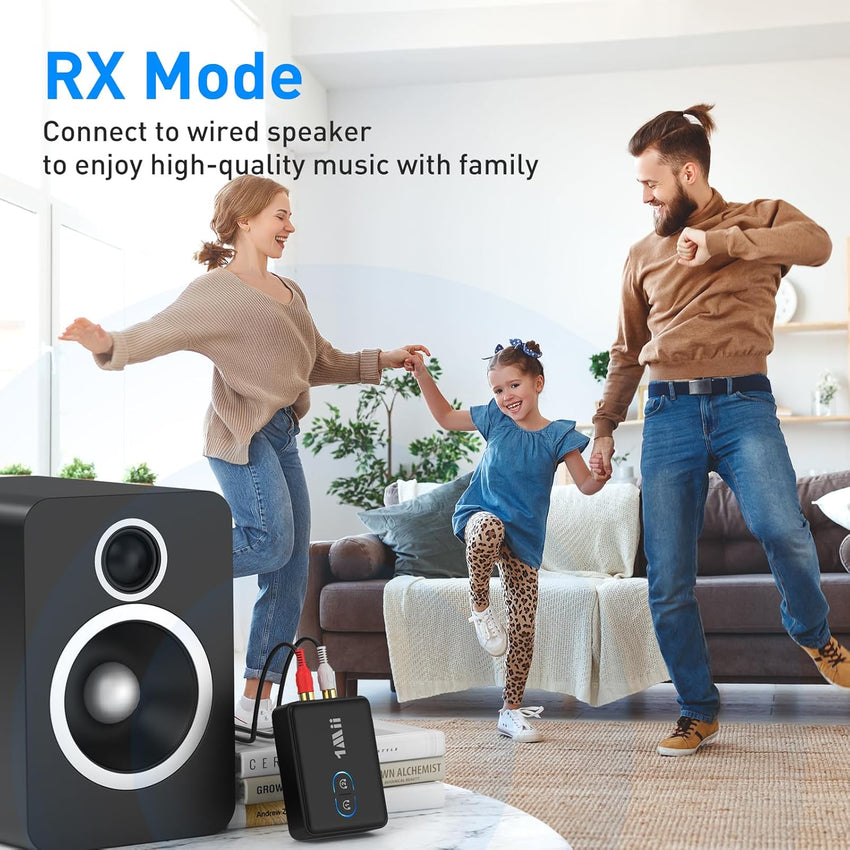 1Mii RCA Bluetooth 5.3 Adapter for TV, 3.5mm AUX Bluetooth Transmitter Receiver for 2 AirPods or Headphones, Home Stereo, Speakers, Projector, Treadmills, PC, with Volume Control, aptX Low Latency