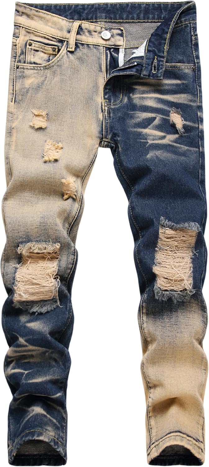 FREDD MARSHALL Boy's Skinny Fit Ripped Destroyed Distressed Fashion Kids Denim Jeans Pants