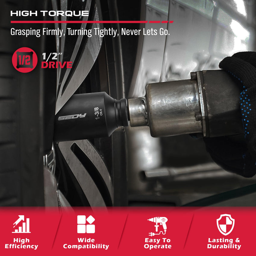 29-Piece 1/2" Drive Impact Socket Set, SAE (3/8 to 1 inch) and Metric (10-24mm) Sizes with Extension Bars Standard Deep Socket Set CR-V Material High Durability Impact Wrench